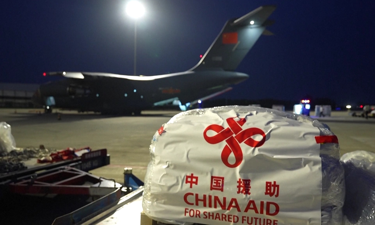 The first batch of emergency humanitarian supplies provided by the Chinese government for earthquake relief in Afghanistan is dispatched in the early morning of September 7, 2025. The batch of relief supplies, mainly including tents and blankets, will be transported to Kabul by two Y-20 transport aircraft of the Chinese PLA Air Force. Photo: VCG