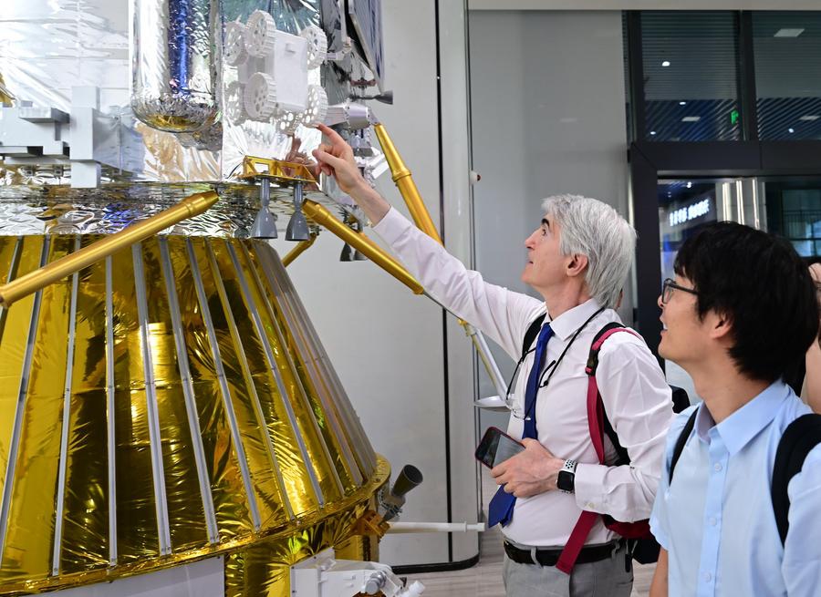 Guests visit the show room of the Deep Space Exploration Lab in Hefei, east China's Anhui Province, July 7, 2025. (Photo: Xinhua)