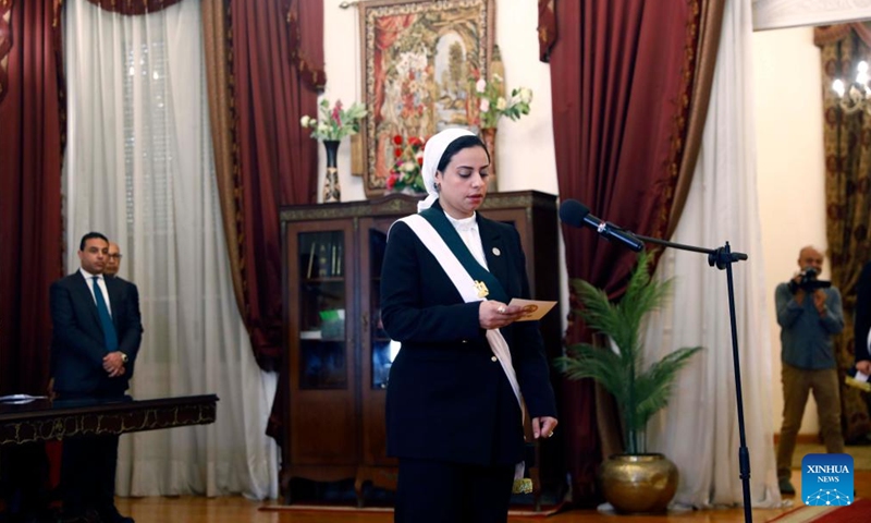 A female judge takes oath during a ceremony held at the State Council in Giza, Egypt, on Sept. 7, 2025. Egypt has appointed 48 female judges to its State Council for the first time through an entry-level pathway, a move that underscores the country's efforts to advance women's empowerment and judicial reform. (Photo: Xinhua)