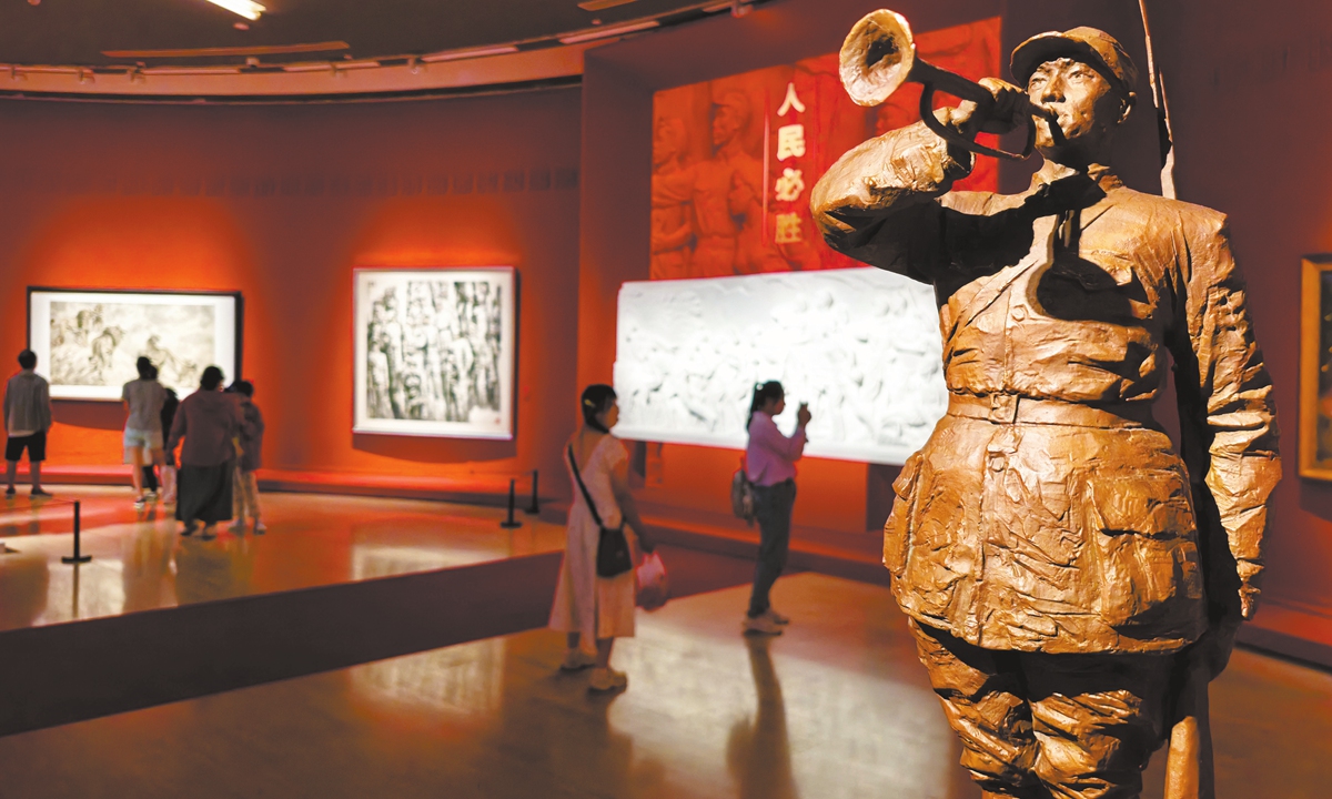 An art exhibition commemorating the 80th anniversary of the victory in the Chinese People's War of Resistance against Japanese Aggression and the World Anti-Fascist War opens at the National Art Museum of China in Beijing on August 25, 2025. Photo: VCG