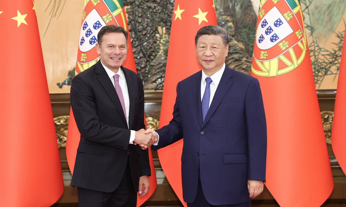 Chinese President Xi Jinping meets with Portuguese Prime Minister Luis Montenegro at the Great Hall of the People in Beijing, on September 9, 2025. Photo: Xinhua
