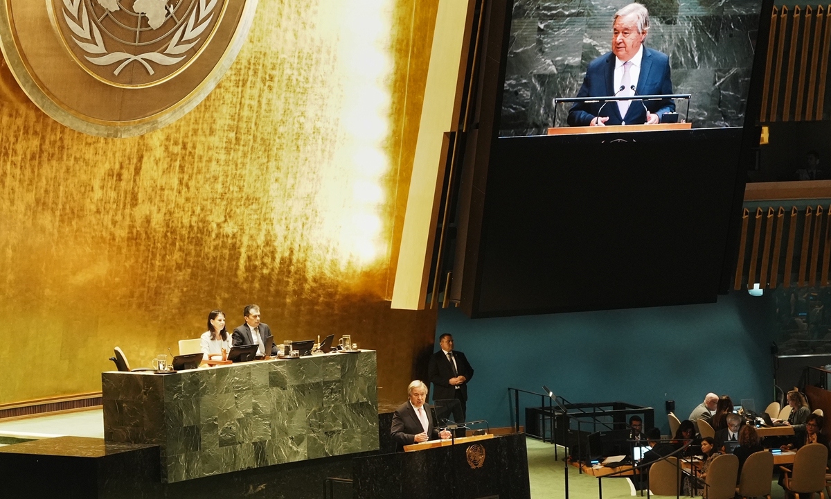 United Nations Secretary-General Antonio Guterres speaks at the 80th United Nations General Assembly, which opened on September 9, 2025, at United Nations headquarters in New York, US. Photo: VCG