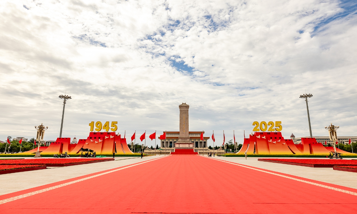 The year-sign platform at the Tian'anmen Square for the commemorative activities marking the 80th anniversary of the victory in the Chinese People's War of Resistance against Japanese Aggression and the World Anti-Fascist War Photo: VCG
