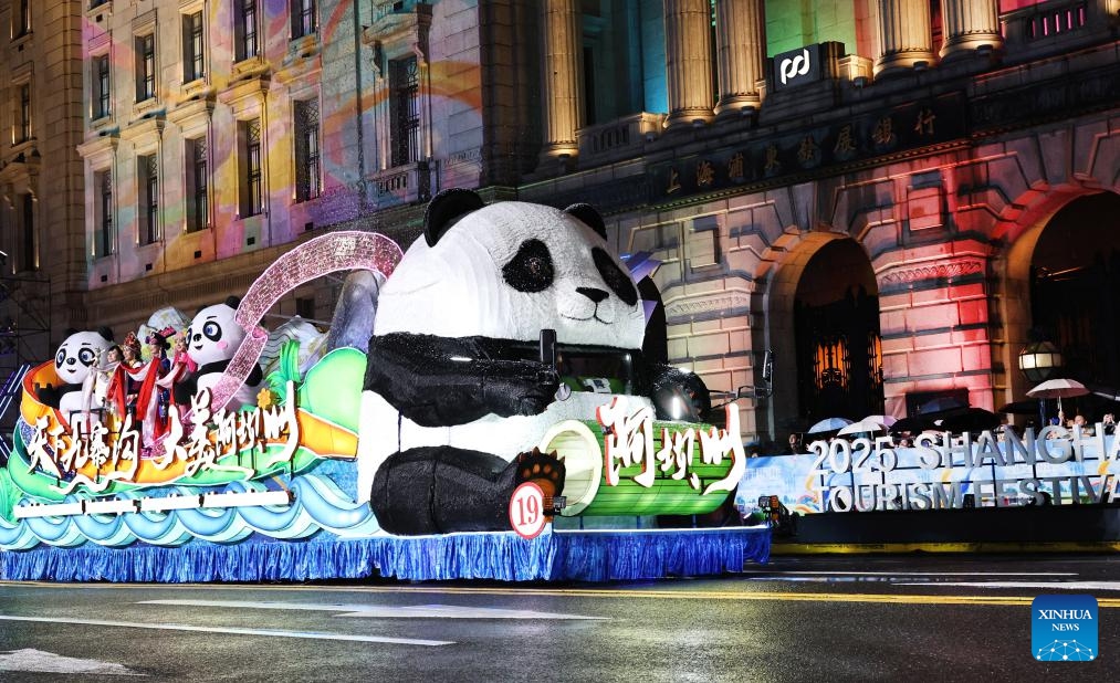 A theme float of Aba Tibetan and Qiang Autonomous Prefecture of Sichuan Province takes part in a parade during the Shanghai Tourism Festival in Shanghai, east China, Sept. 13, 2025. The launching ceremony of the 36th Shanghai Tourism Festival floats parade was held in Huangpu District of Shanghai on Saturday. A total of 25 floats and 24 performing teams from 15 countries and regions took part in the parade. (Photo: Xinhua)