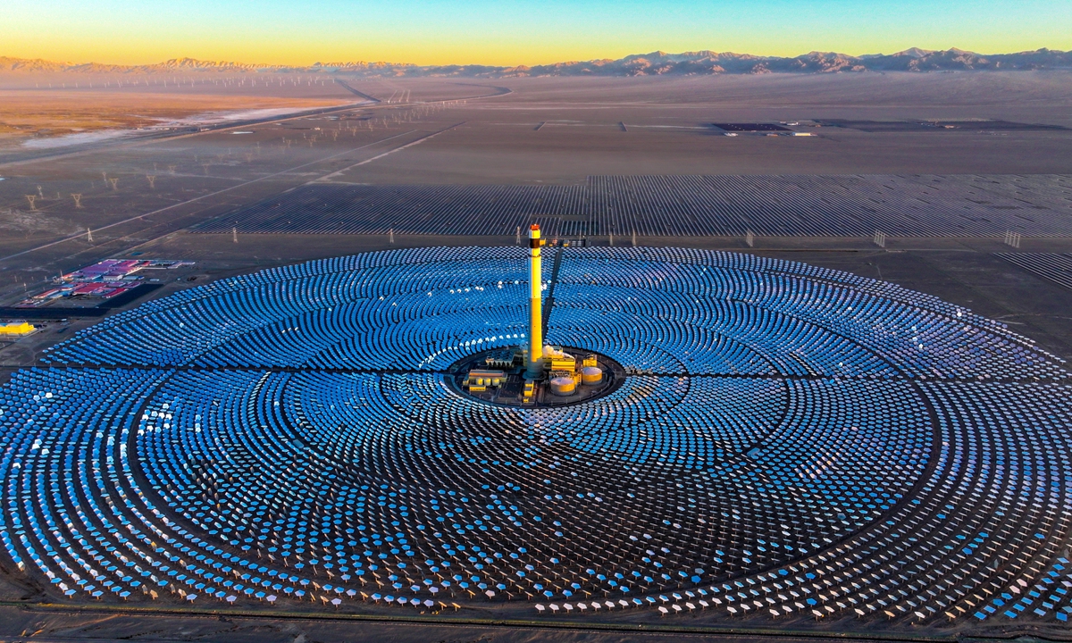 The aerial view of the Aksai Huidong New Energy solar farm in Aksai Kazakh Autonomous County in Northwest China's Gansu Province File photo: VCG