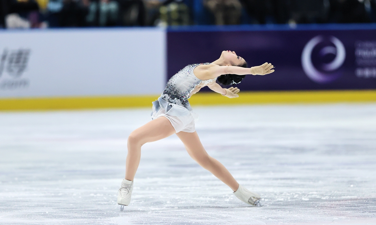 Chinese figure skater Zhang Ruiyang competes at the Chinese National Figure Skating Championships 2024/2025 on Januray 19, 2025. Photo: VCG