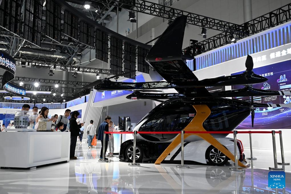 People view an aerial vehicle displayed at the 2025 World Manufacturing Convention (WMC) in Hefei, east China's Anhui Province, Sept. 20, 2025. Themed Intelligent Manufacturing For a Better Future, the 2025 WMC kicked off here on Saturday. (Photo: Xinhua)