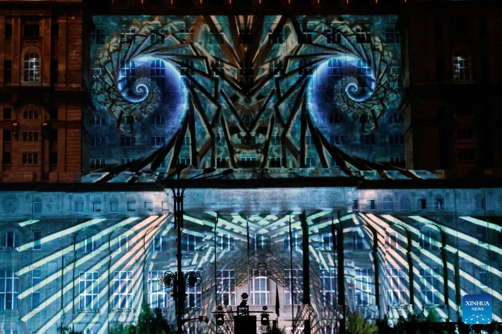 A 3D projection is seen during the iMapp Bucharest 2025, on the facade of the Parliament Palace, in Bucharest, Romania, Sept. 20, 2025. (Photo: Xinhua)
