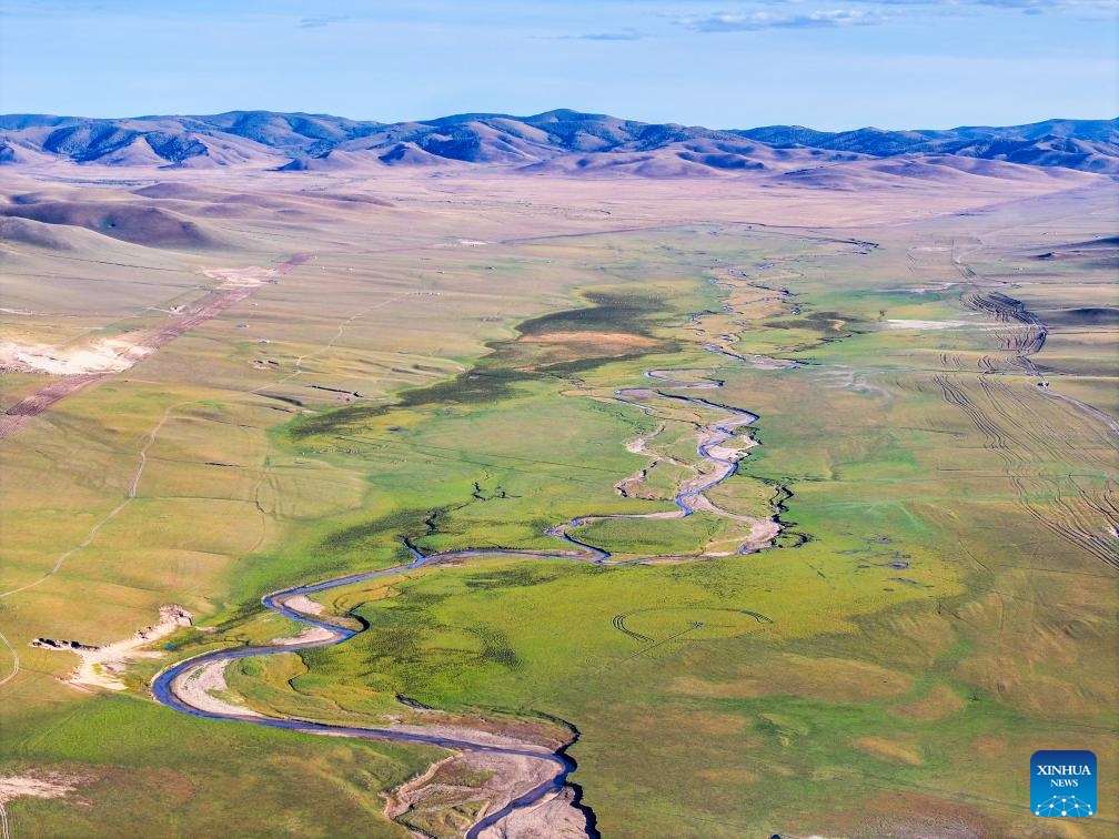 A drone photo taken on Sept. 19, 2025 shows a view of the grassland in Jarud Banner of Tongliao City, north China's Inner Mongolia Autonomous Region. (Photo: Xinhua)