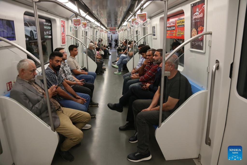 Passengers are seen on the metro Line 1 in the northwestern city of Tabriz, Iran, on Sept. 17, 2025. With a total length of 17.2 km, the metro Line 1 in Tabriz has 18 stations. (Photo: Xinhua)