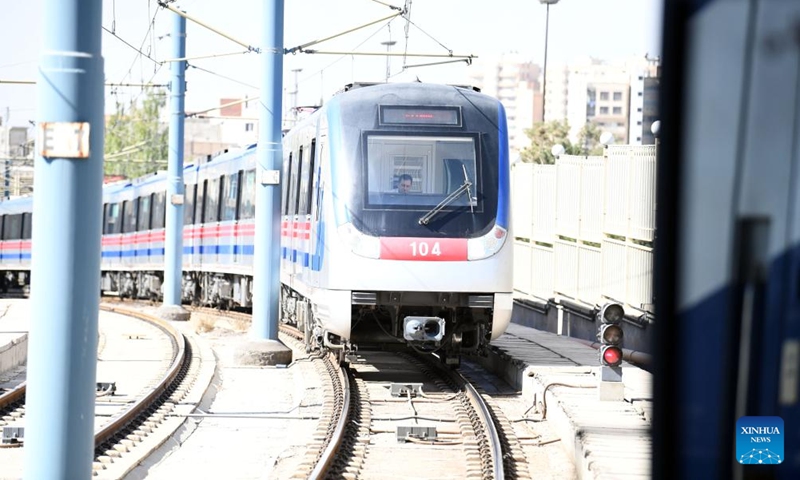 A metro train pulls into a station along the metro Line 1 in the northwestern city of Tabriz, Iran, on Sept. 17, 2025. With a total length of 17.2 km, the metro Line 1 in Tabriz has 18 stations. (Photo: Xinhua)