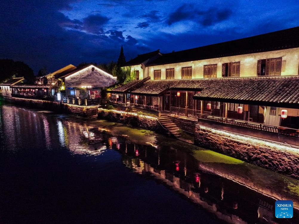 A drone photo taken on Sept. 19, 2025 shows a view of Shendang Town in Haiyan County, Jiaxing City, east China's Zhejiang Province. Shendang Town has been developing a distinctive cultural and tourism route with its own features, making the town a highly sought-after tourist destination in the Yangtze River Delta region since 2024. It has integrated its most distinctive culture, intangible cultural heritages, landmarks, and surrounding cultural tourism projects with the characteristics of the town, offering visitors exceptional cultural and tourism experiences. (Photo: Xinhua)