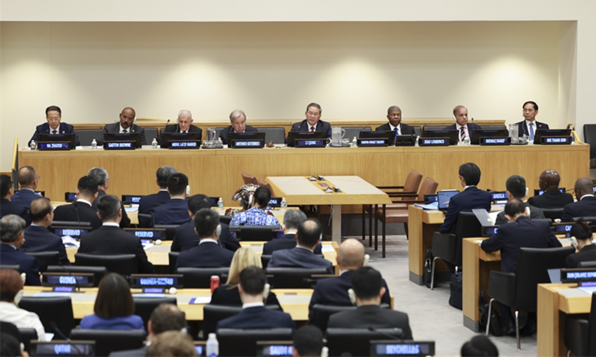 Chinese Premier Li Qiang addresses a high-level meeting on the Global Development Initiative held by China at the UN headquarters in New York, Sept. 23, 2025. Photo: Xinhua