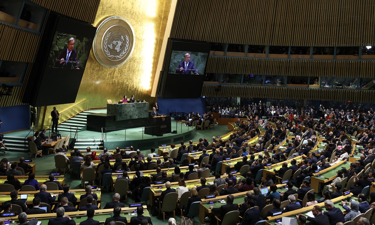 UN Secretary General Antonio Guterres speaks during the General Debate of the United Nations General Assembly at the UN headquarters in New York City on September 23, 2025. Photo: AFP
