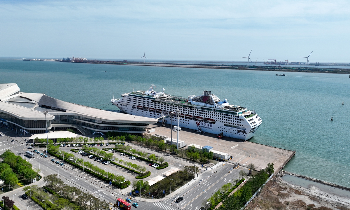 A cruise ship takes berth at Tianjin International Cruise Home Port. File photo: Courtesy of Tianjin Dongjiang border inspection station