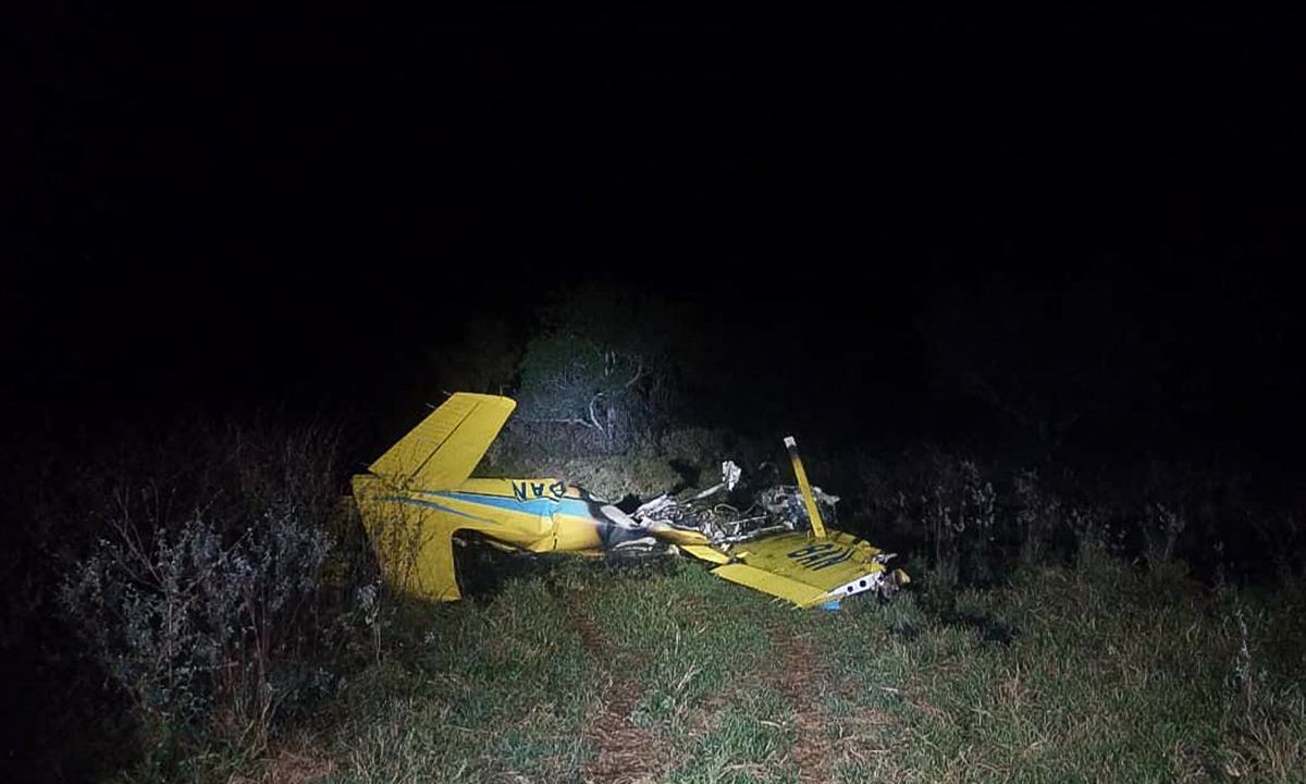 This handout picture released by the Mato Grosso do Sul Fire Department shows a crashed plane where Chinese architect Yu Kongjian died along with three other occupants at the Pantanal's wetlands in Aquidauana, Mato Grosso do Sul state, Brazil on September 23, 2025. Photo: CFP
