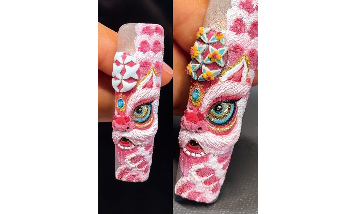A press-on nail inspired by the Chinese lion dance Photos: Courtesy of Yang Ye
