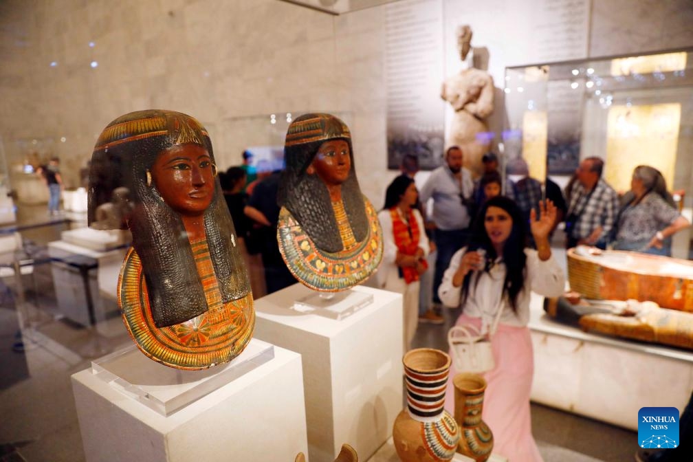 Tourists view exhibits at the National Museum of Egyptian Civilization on the occasion of World Tourism Day in Cairo, Egypt, on Sept. 27, 2025. (Photo: Xinhua)