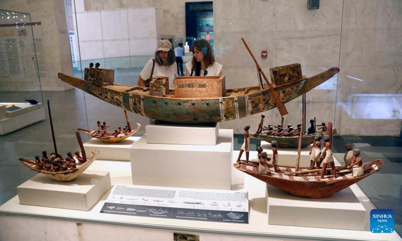 Tourists view exhibits at the National Museum of Egyptian Civilization on the occasion of World Tourism Day in Cairo, Egypt, on Sept. 27, 2025. (Photo: Xinhua)