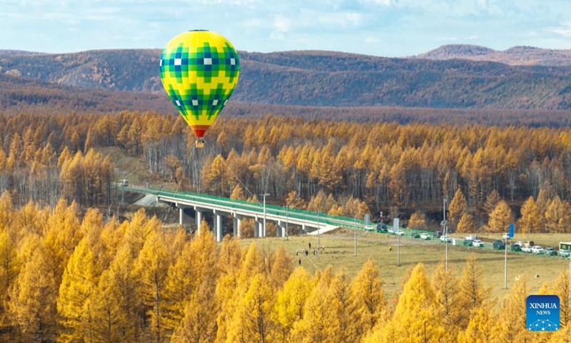 A drone photo taken on Sept. 29, 2025 shows the autumn scenery of the Arxan National Forest Park in Arxan of Hinggan League, north China's Inner Mongolia Autonomous Region. Photo: Xinhua