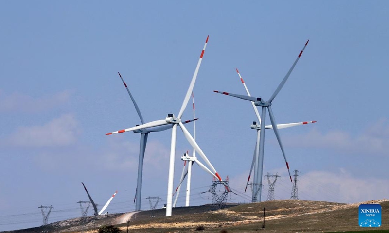This photo taken on Sept. 28, 2025 shows a view of wind turbines in Konya, Türkiye. Official data showed that Türkiye's solar power has doubled since 2021, reaching over 21 gigawatts of capacity by early 2025, while wind power has steadily expanded and hydropower remains the backbone with over 32 gigawatts of capacity. Photo: Xinhua