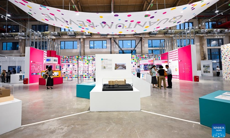 This photo taken on Sept. 30, 2025 shows an exhibition of Shanghai Urban Space Art Season 2025 in Shanghai, east China. Sci-tech design exhibition, art show, drone performance and light show are scheduled to be held during the event. (Xinhua/Chen Haoming)