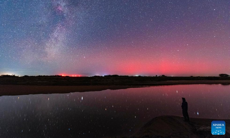 This photo taken on Sept. 30, 2025 shows a view of the aurora in Jiamusi City, northeast China's Heilongjiang Province. (Photo by Qu Yubao/Xinhua)

