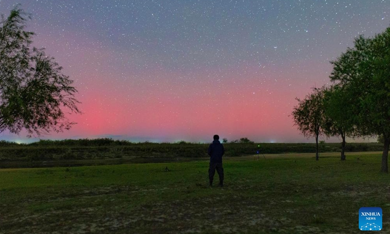 This photo taken on Sept. 30, 2025 shows a view of the aurora in Jiamusi City, northeast China's Heilongjiang Province. (Photo by Qu Yubao/Xinhua)

