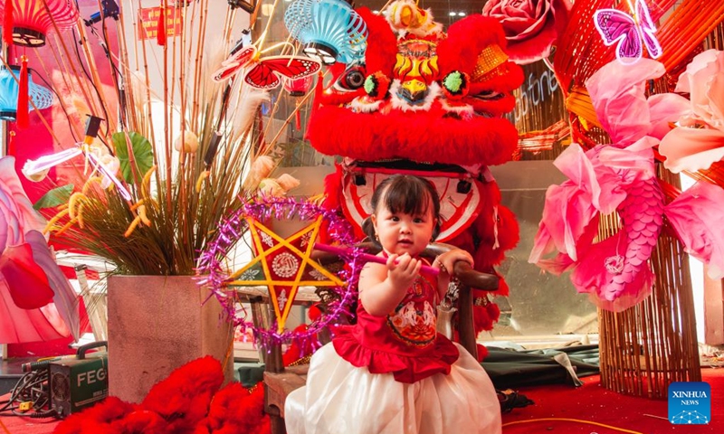 A child poses in front of festive decorations for the Mid-Autumn Festival in Hanoi, Vietnam, on Oct. 3, 2025. Hanoi's Hang Ma Street is brightly decorated with lanterns and festive items for the upcoming Mid-Autumn Festival. (Photo by Dang Hong Dung/Xinhua)