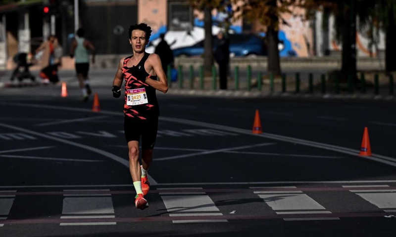 A participant competes during Skopje Marathon in Skopje, North Macedonia, Oct. 5, 2025. Photo: Xinhua
