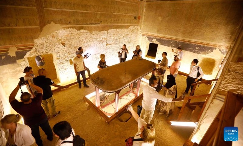 Tourists visit the tomb of New Kingdom Pharaoh Amenhotep III in the Valley of the Kings on the West Bank of Luxor, Egypt, on Oct. 4, 2025. Egypt's Ministry of Tourism and Antiquities on Saturday opened the tomb of New Kingdom Pharaoh Amenhotep III in the Valley of the Kings to visitors, following more than two decades of restoration.

The tomb, belonging to Amenhotep III who ruled Egypt more than 3,500 years ago, is situated on the western side of the famed necropolis. Egyptian antiquities authorities said it was first discovered in 1799 and subsequently looted, including the sarcophagus. Photo: Xinhua