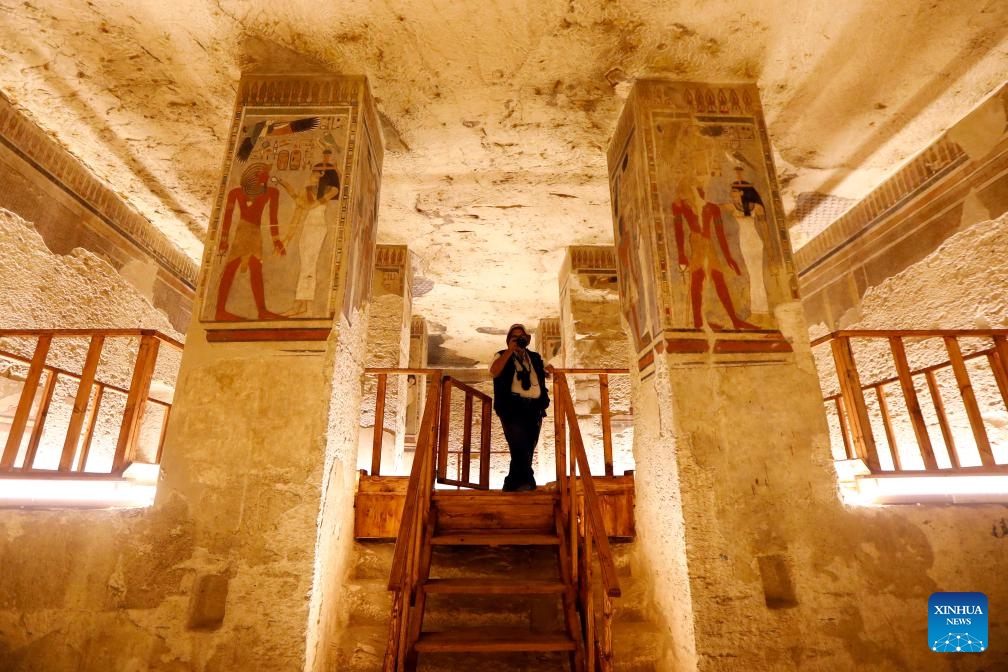 A tourist takes photos while visiting the tomb of New Kingdom Pharaoh Amenhotep III in the Valley of the Kings on the West Bank of Luxor, Egypt, on Oct. 4, 2025. Egypt's Ministry of Tourism and Antiquities on Saturday opened the tomb of New Kingdom Pharaoh Amenhotep III in the Valley of the Kings to visitors, following more than two decades of restoration.

The tomb, belonging to Amenhotep III who ruled Egypt more than 3,500 years ago, is situated on the western side of the famed necropolis. Egyptian antiquities authorities said it was first discovered in 1799 and subsequently looted, including the sarcophagus. Photo: Xinhua
