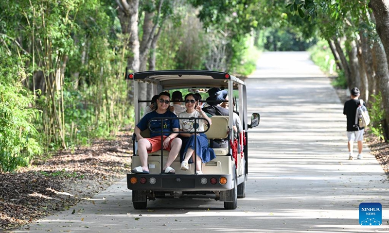 Tourists visit the Haiwei National Wetland Park in Changjiang Li Autonomous County, south China's Hainan Province, Oct. 3, 2025. Following ecological restoration and facility construction, Haiwei National Wetland Park has recently reopened to the public. The park serves as a crucial habitat for migratory birds.
In recent years, with strengthened protection and monitoring efforts, the park has recorded 213 bird species. Photo: Xinhua