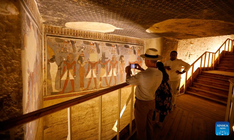 Tourists visit the tomb of New Kingdom Pharaoh Amenhotep III in the Valley of the Kings on the West Bank of Luxor, Egypt, on Oct. 4, 2025. Egypt's Ministry of Tourism and Antiquities on Saturday opened the tomb of New Kingdom Pharaoh Amenhotep III in the Valley of the Kings to visitors, following more than two decades of restoration.

The tomb, belonging to Amenhotep III who ruled Egypt more than 3,500 years ago, is situated on the western side of the famed necropolis. Egyptian antiquities authorities said it was first discovered in 1799 and subsequently looted, including the sarcophagus. Photo: Xinhua