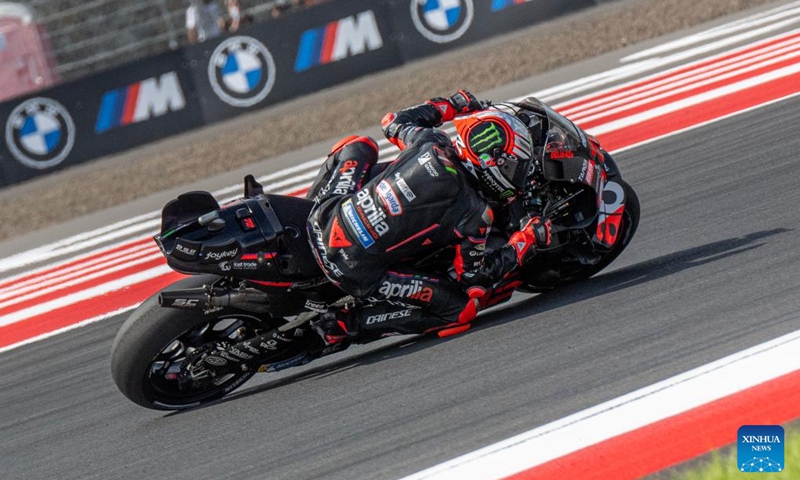 Italian rider Marco Bezzecchi of Aprilia Racing competes during the Sprint Race of MotoGP at the Pertamina Grand Prix of Indonesia 2025 in Lombok Island, Indonesia on Oct. 4, 2025. Photo: Xinhua