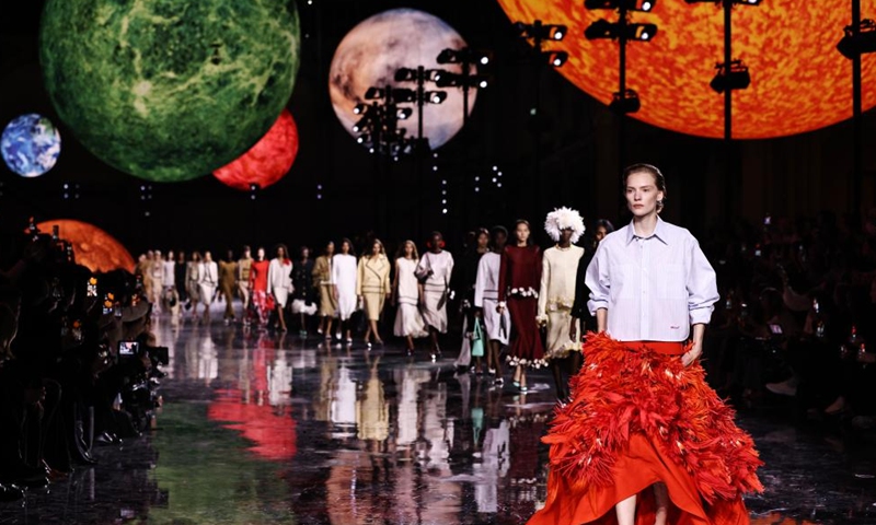 Models present creations by designer Matthieu Blazy as part of his Spring/Summer 2026 Women's ready-to-wear collection show for the French fashion house Chanel during the Paris Fashion Week, in Paris, France, on Oct. 6, 2025. (Xinhua/Gao Jing)