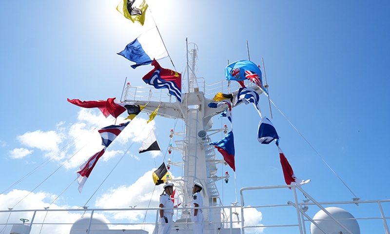The Chinese Naval hospital ship Silk Road Ark arrives in Suva, Fiji, on Oct. 1, 2025. (Photo by Zhang Dongjie/Xinhua)