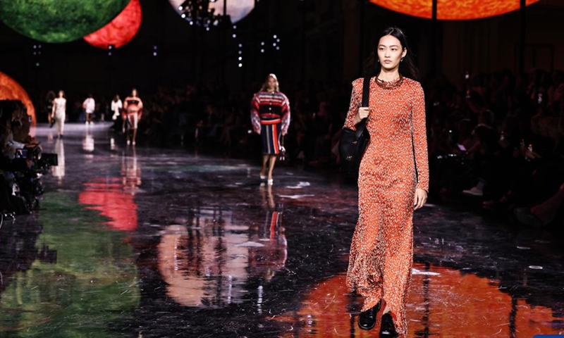 Models present creations by designer Matthieu Blazy as part of his Spring/Summer 2026 Women's ready-to-wear collection show for the French fashion house Chanel during the Paris Fashion Week, in Paris, France, on Oct. 6, 2025. (Xinhua/Gao Jing)