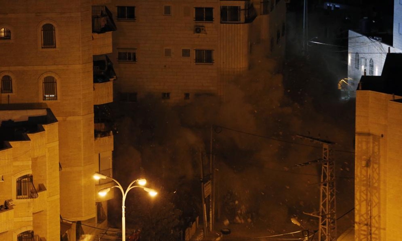 A house is demolished by Israeli army forces in the West Bank city of Hebron, Oct. 6, 2025. (Photo by Mamoun Wazwaz/Xinhua)