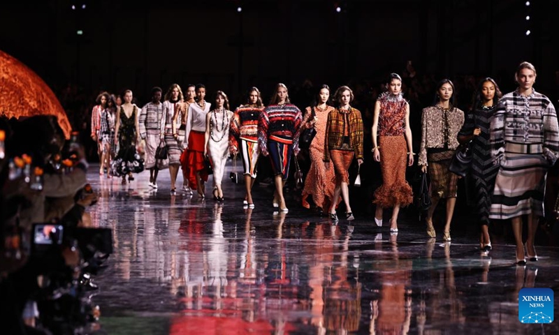 Models present creations by designer Matthieu Blazy as part of his Spring/Summer 2026 Women's ready-to-wear collection show for the French fashion house Chanel during the Paris Fashion Week, in Paris, France, on Oct. 6, 2025. (Xinhua/Gao Jing)