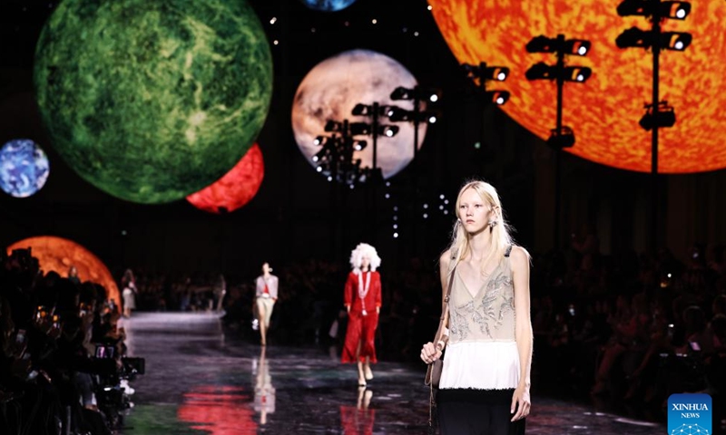 Models present creations by designer Matthieu Blazy as part of his Spring/Summer 2026 Women's ready-to-wear collection show for the French fashion house Chanel during the Paris Fashion Week, in Paris, France, on Oct. 6, 2025. (Xinhua/Gao Jing)