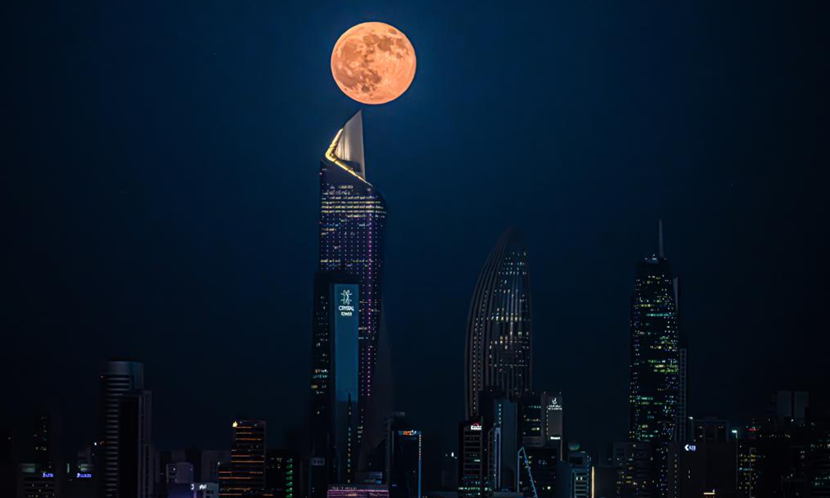 A full moon is seen in Kuwait City, Kuwait, Oct. 7, 2025. (Photo by Asad/Xinhua)
