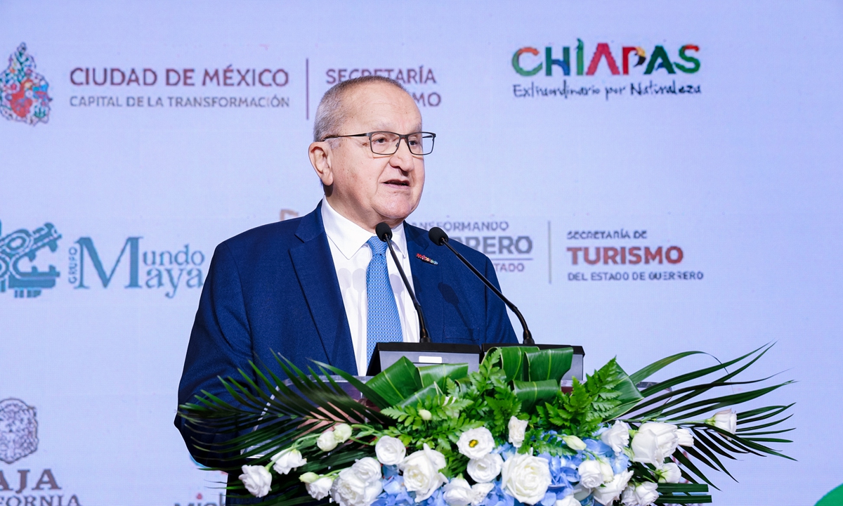 Mexican Ambassador to China, Jesús Seade, gives his welcome remarks at the Mexico Tourism Fair in China 2025 in Beijing, on September 25, 2025. Photo: Courtesy of the Embassy of the United Mexican States in China
