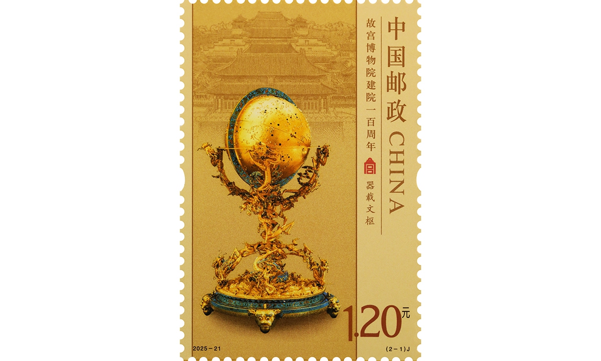 Commemorative stamp for the 100th Anniversary of the Founding of the Palace Museum Photo: Courtesy of Beijing Stamp Factory 