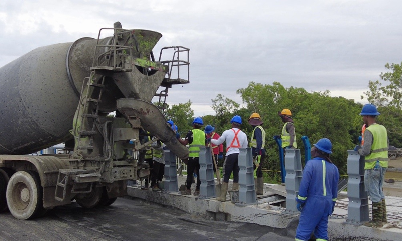 The New Demerara River Bridge is under construction. Photo: Shi Yuanhao