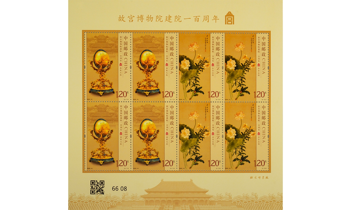Commemorative stamps for the 100th Anniversary of the Founding of the Palace Museum Photo: Courtesy of Beijing Stamp Factory 