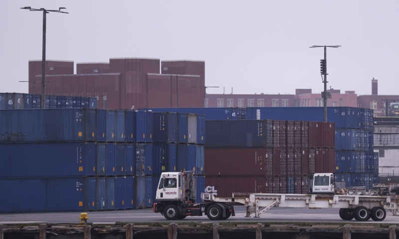 Shipping containers are seen at the Red Hook Marine Terminal in Brooklyn, New York in May 2025. Photo: VCG