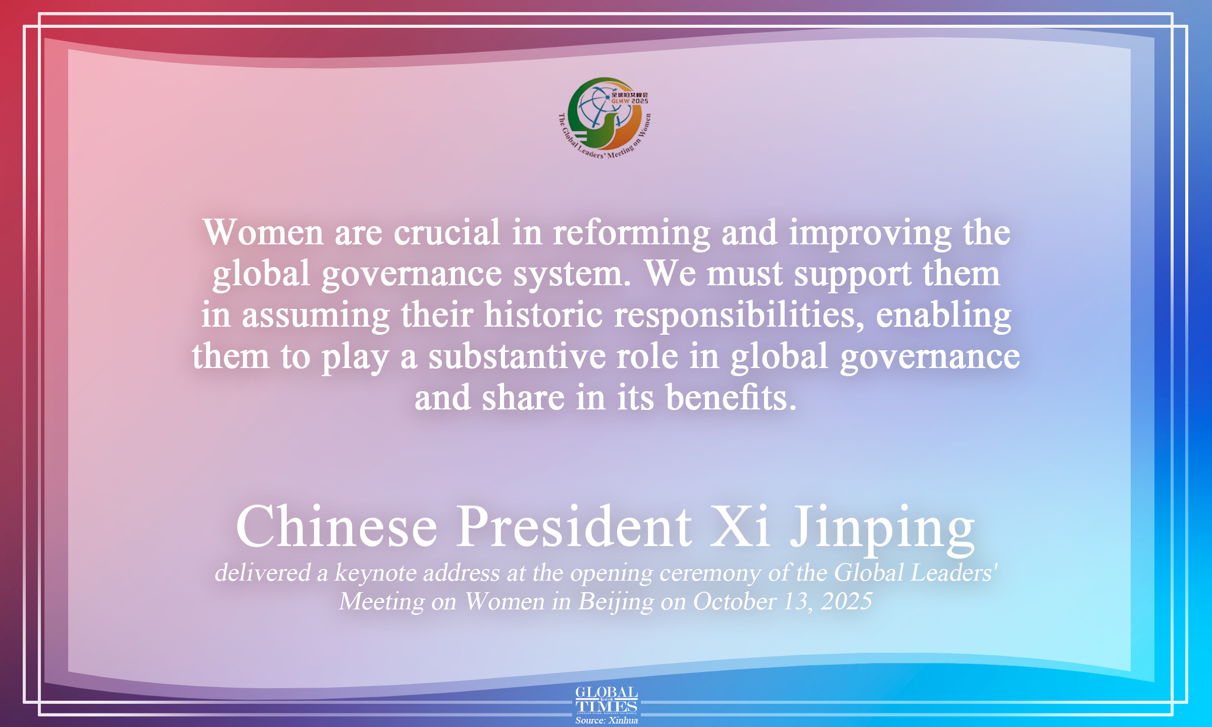 Highlights of Xi's keynote address at the opening ceremony of the Global Leaders' Meeting on Women. Graphic: GT