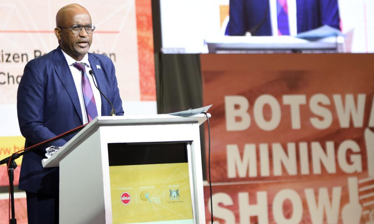 Botswana's Minister of Transport and Infrastructure Noah Salakae speaks at the opening of the Botswana Mining Show in Gaborone, Botswana, Oct. 21, 2025. (Photo by Tshekiso Tebalo/Xinhua)