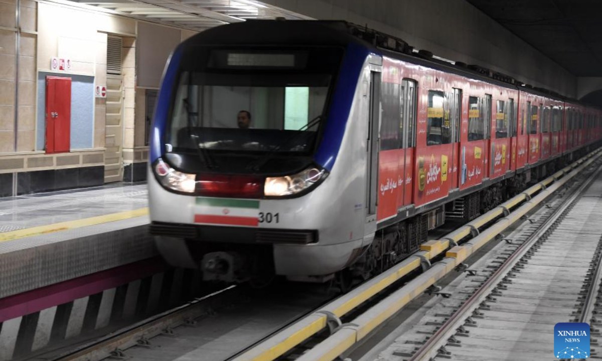 A train is pictured at the newly-opened Maryam Moghaddas station of Tehran Metro Line 6 in Tehran, Iran, Oct. 18, 2025. (Xinhua/Shadati)